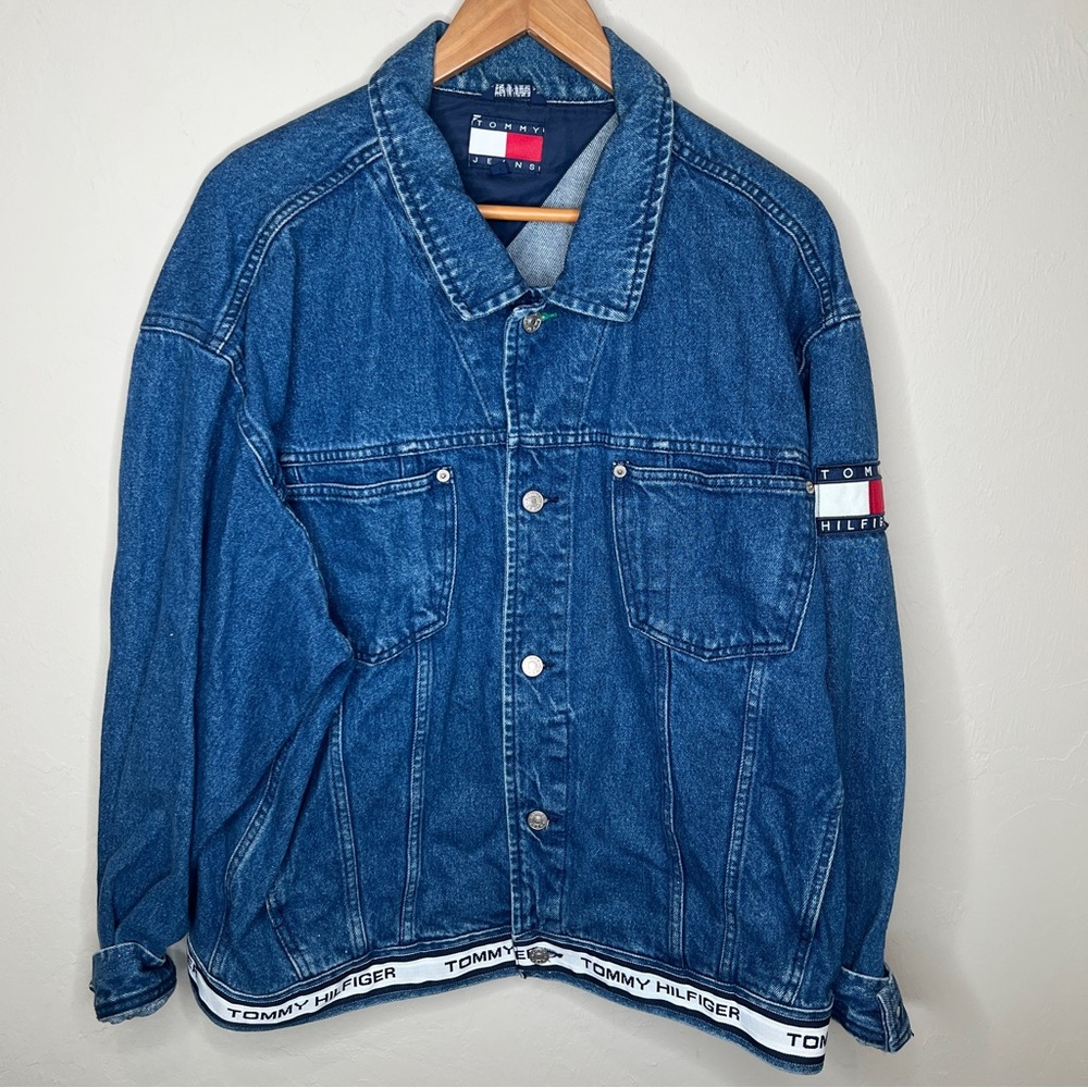 Tommy Hilfiger Vintage Y2k Denim Jean Jacket Spellout Patch Men's XL
